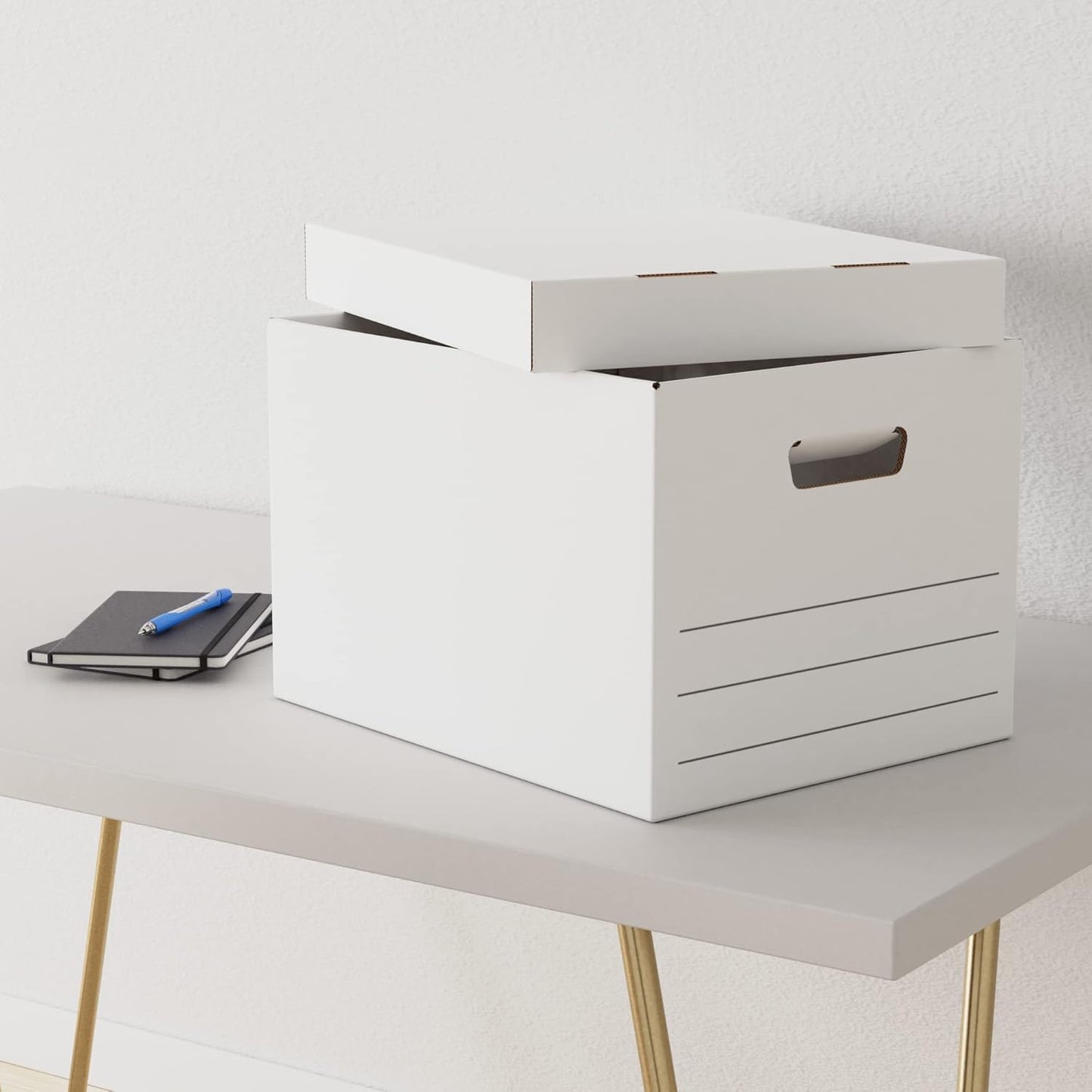 Amazon Basics Storage/Filing Boxes with Lift-Off Lid, Letter/Legal Size, Collapsible, Tape-Free Assembly, White, 16.2" L x 12.5" W x 10.5" H, 20-Pack