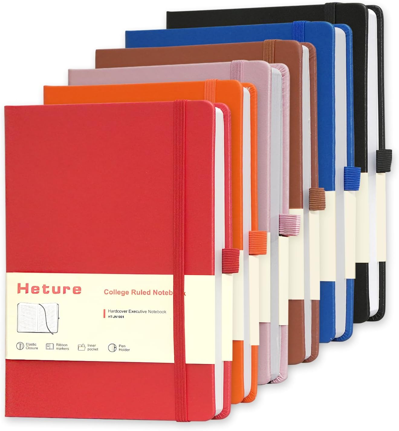 Heture 8 Pack Lined Journal Notebooks,A5 Hardcover Notebooks, 5.5 x 8.3 inch, 100GSM, 160 Pages, Classic College Ruled Notebooks for Writing/Work/Travel/College (Black)