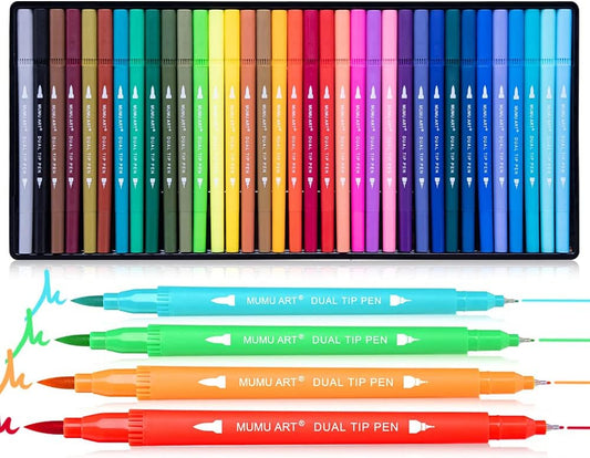 35 Dual Markers Pen for Adult Coloring Book, Coloring Brush Art Marker, Fine Tip Colored Pens for Bullet Journaling Drawing Planner