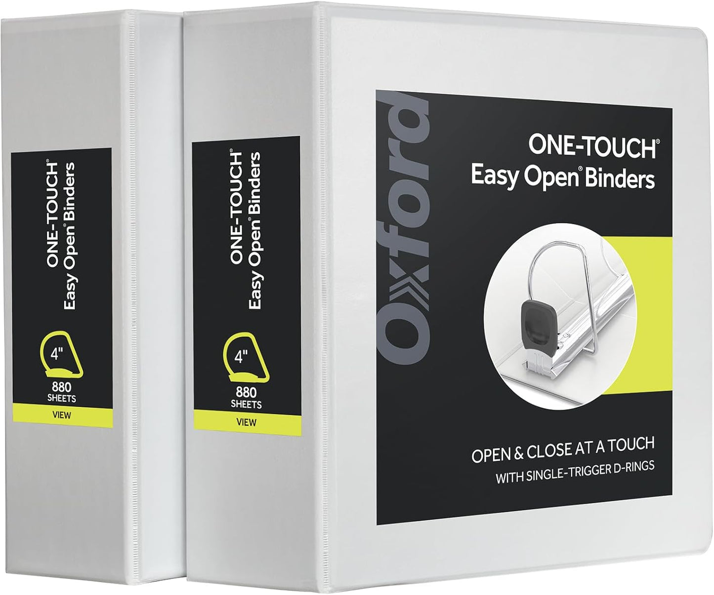 Oxford 3 Ring Binders, Durable Binders for School and Office, 4 Inch, ONE-Touch Easy Open D Rings, View Binder Covers, 4 Interior Pockets, PVC-Free, Holds 880 Sheets, Blue, 2 Pack (79922)