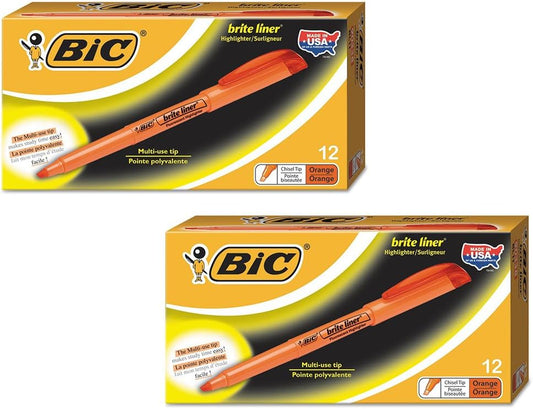 BIC : Brite Liner Highlighter, Chisel Tip, Fluorescent Orange Ink, 12/Pack -:- Sold as 2 Packs of - 12 - / - Total of 24 Each