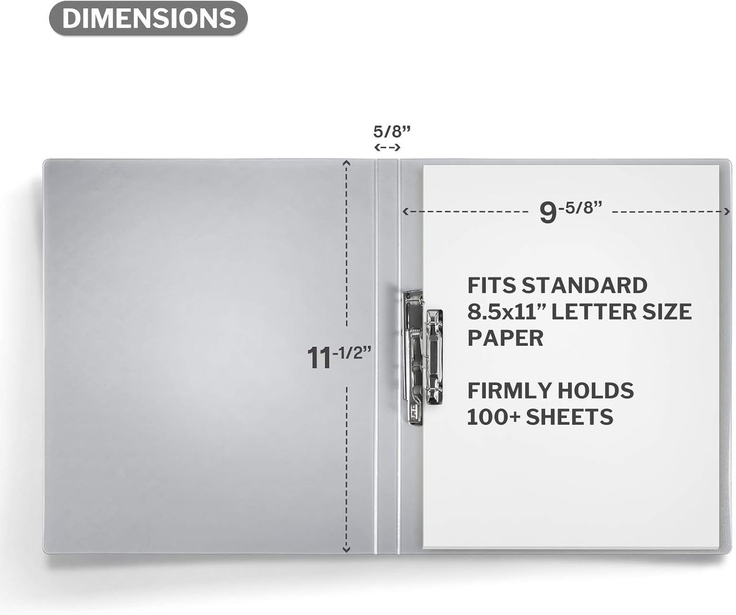 CRANBURY Punchless Clamp Binder (Dusky Gray), Ringless Binder Holds 100 Letter Size Pages, Documents, 8.5x11 Folder with Metal Clip for Home or Office, Transparent Acid-Free Poly