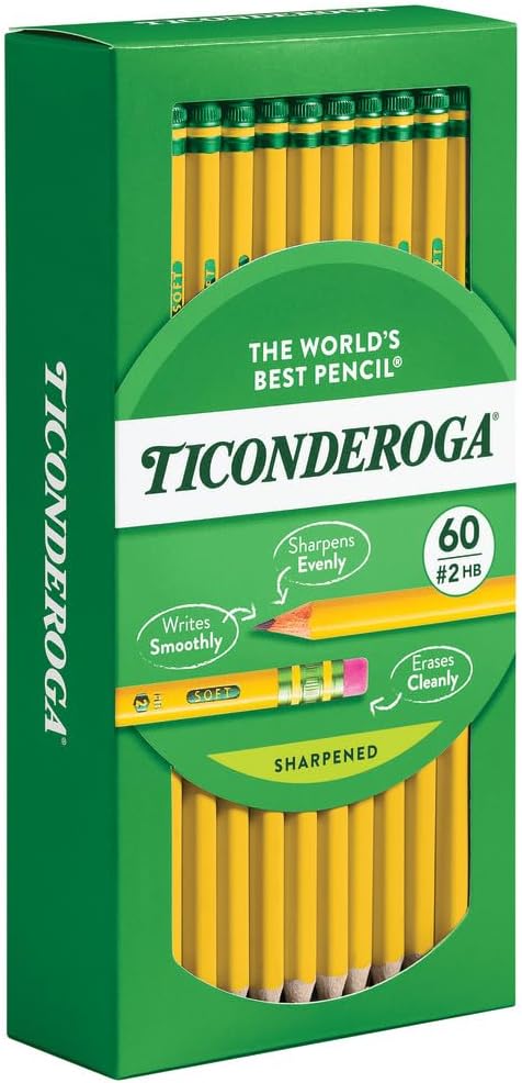 Ticonderoga Wood-Cased Pencils, Pre-Sharpened, 2 HB Soft, Yellow, 12 Count