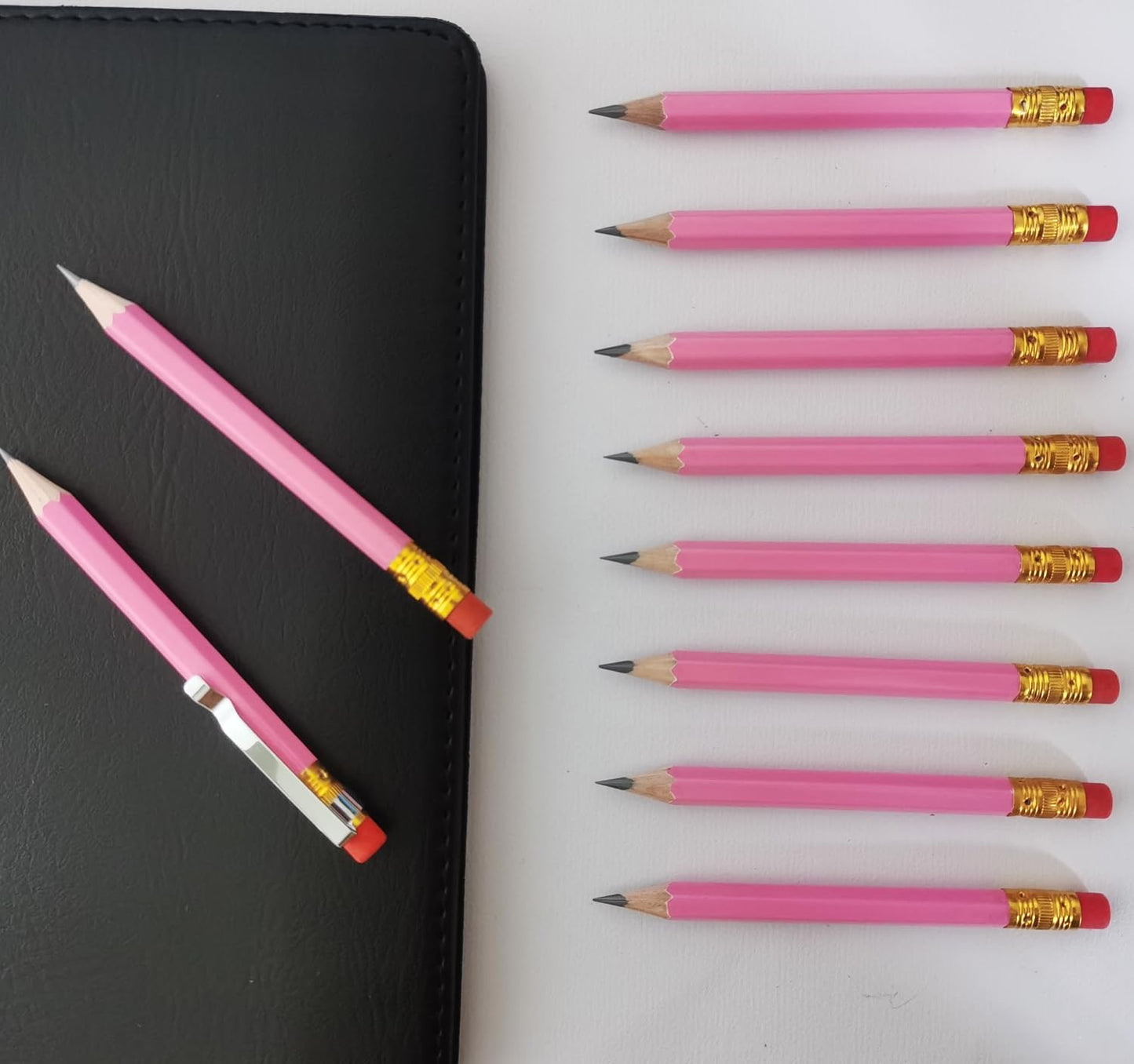 Adhere 25pcs Golf Pencils with Eraser Pre sharpened Hexagon half Wooden Pencils Graphite 2B for Golf Event Scoring,Classroom,Wedding,Company Meetings,Pew, Pocket (Nature)