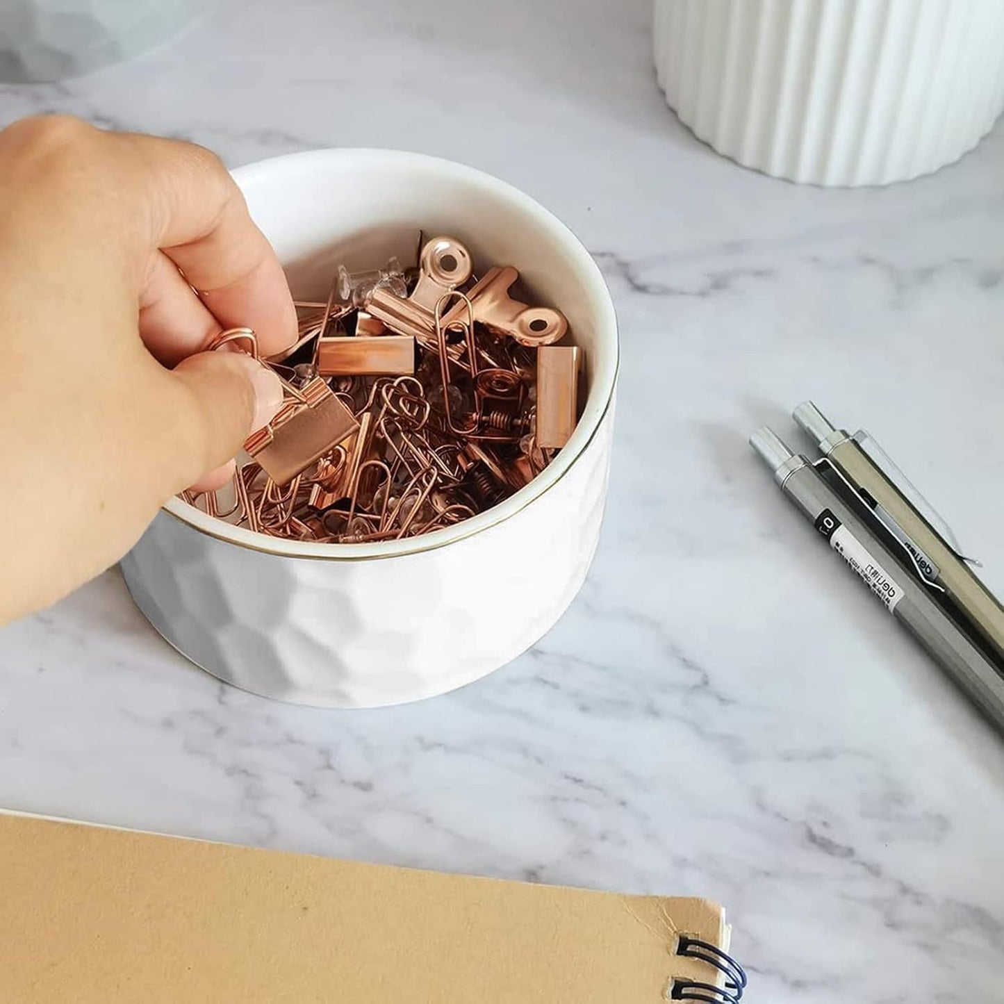 Paper Clip Holder Ceramic Paper Clip Holders Garden Floral Paperclips Holder Dispenser Cute Gold Line Paper Clip Organizer for Desk Binder Clip Holder Bobby Pin Hair Gift for Office Mint Flowers