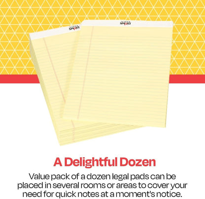 School Smart Legal Pad, 8-1/2 x 11-3/4 Inches, Canary, 50 Sheets, Pack of 12