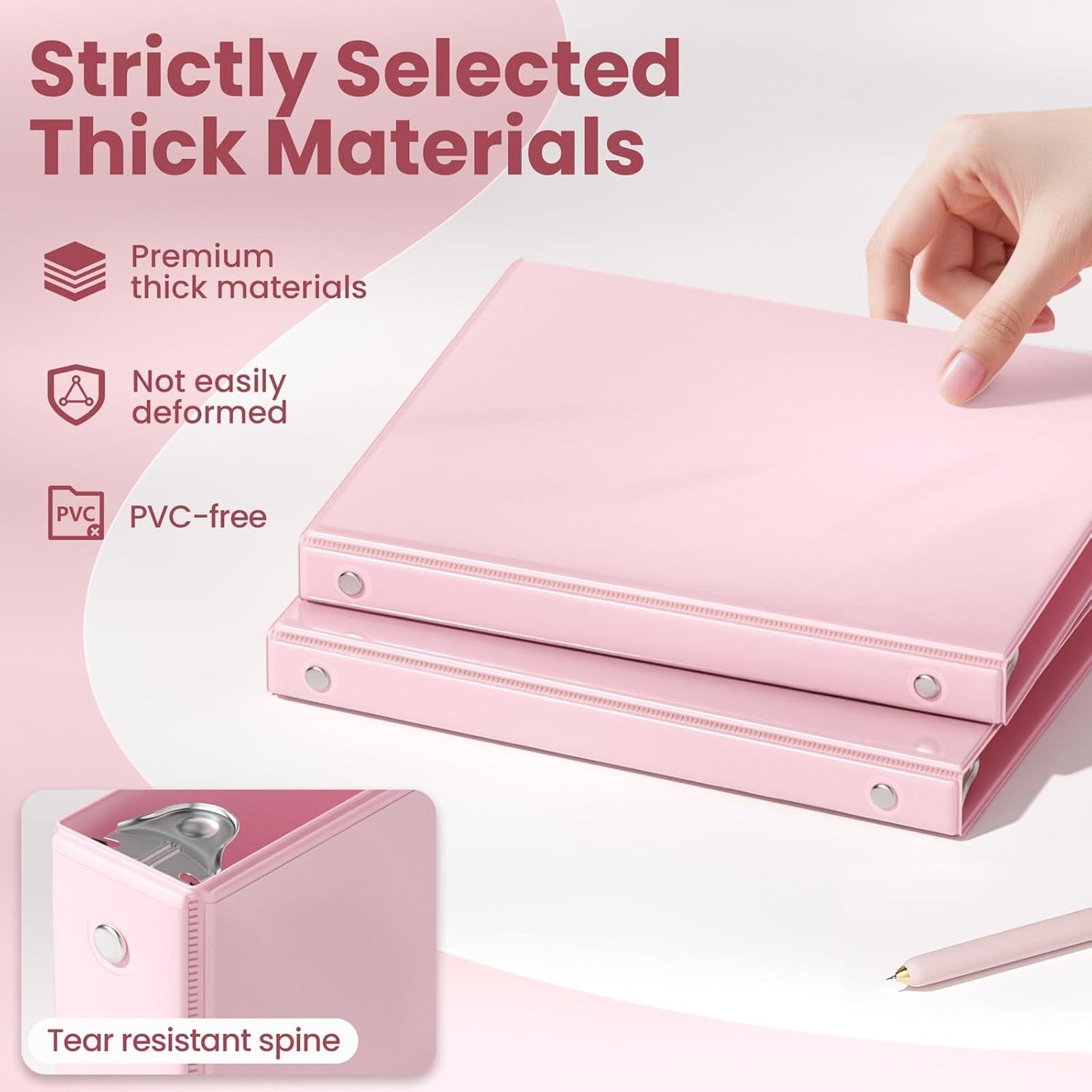 SUNEE 3 Ring Binder 3 Inch 1 Pack, Clear View Binder Three Ring PVC-Free (Fit 8.5x11 Inches) for School or Office Supplies, Pink