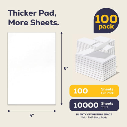 FMP Brands 10 Pack Note Pads 4x6, 100 Sheets Per Memo Pad, Writing Scratch Pad, Blank Notepad, White Waitress Server Note Pads, Paper Pad, To Do Grocery List Small Notepads