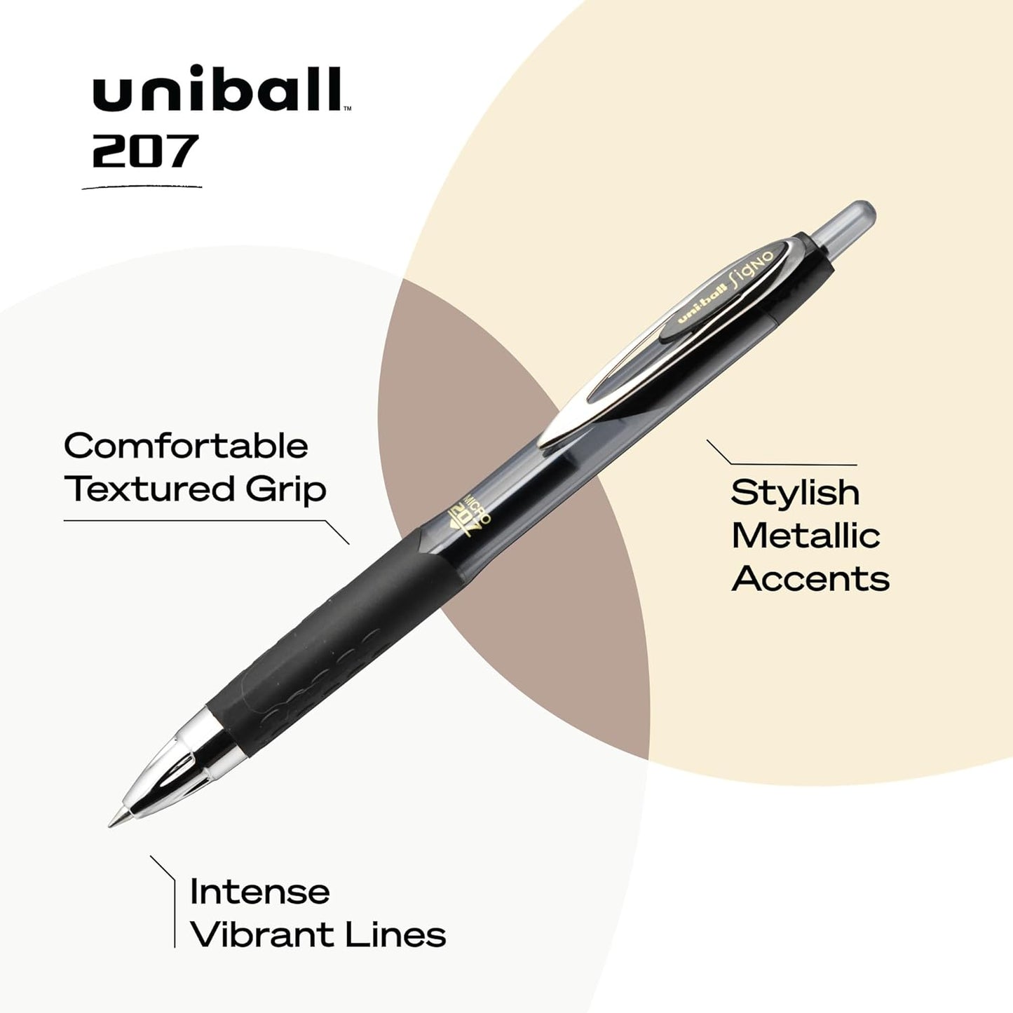 uniball 207 Plus+ Retractable Gel Pens, Medium Point (0.7mm), Black, 4 Pack