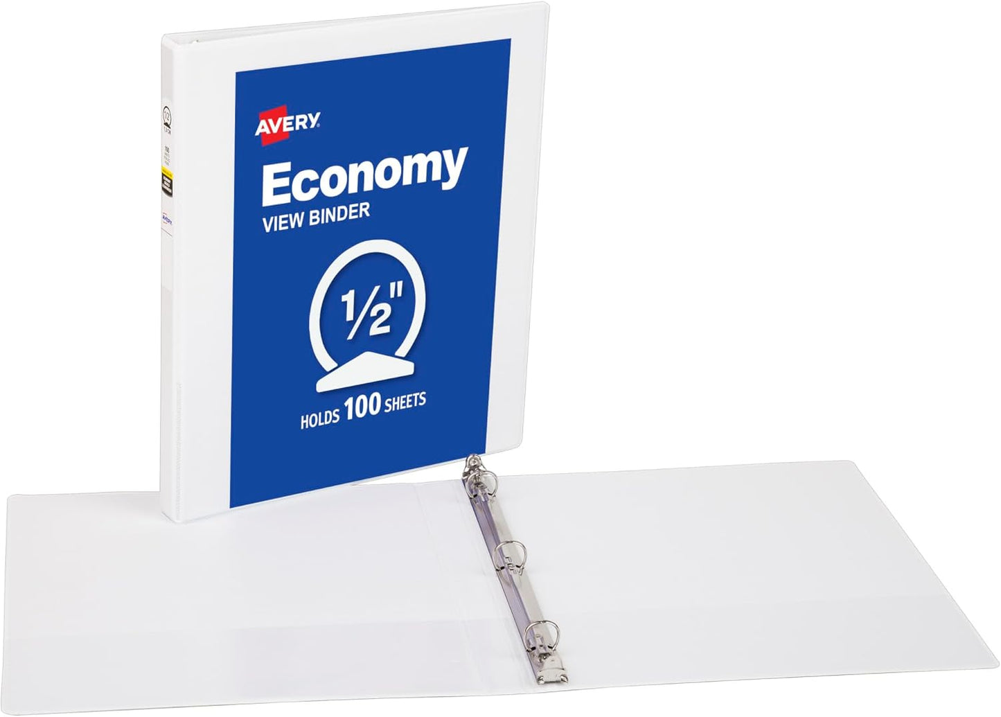 Avery Standard View 3 Ring Binders, 1.5" Round Rings, 275-Sheet Capacity, 2.1 Inch Wide Spine, White Binders, Ideal for Lightweight Organization and Occasional Referencing (4-Pack of 19201)