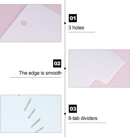 Koqye 8.4 x 11 inch Pink 8-Tab Durable Plastic Dividers for 3 Ring Binder, Binder Separators with Tabs, Binder Tabs Dividers for Student, Teacher, Office, Home Organizers((Pink - 1 Set)