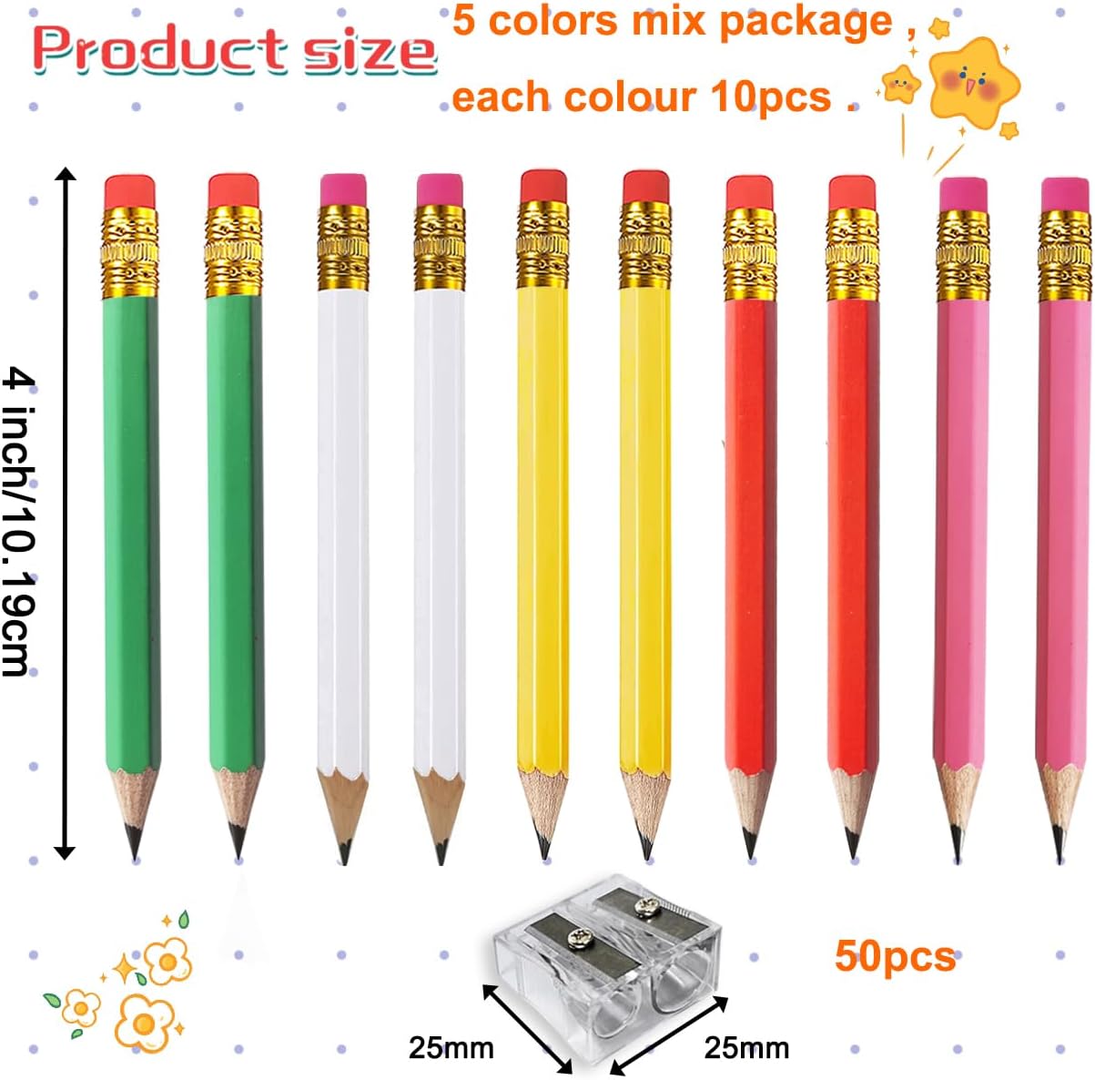 Adhere 25pcs Golf Pencils with Eraser Pre sharpened Hexagon half Wooden Pencils Graphite 2B for Golf Event Scoring,Classroom,Wedding,Company Meetings,Pew, Pocket (Nature)