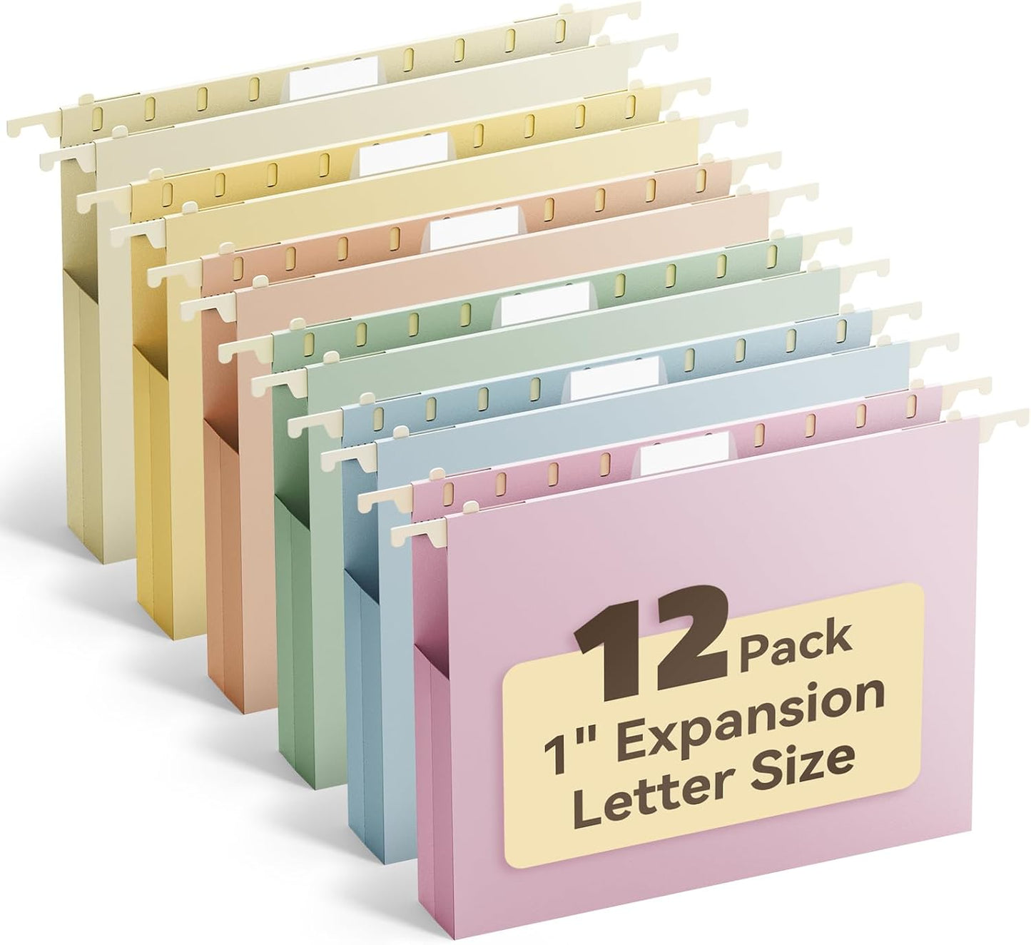 Ansook Extra Capacity Hanging File Folders Letter Size,Heavy Duty 4" Expandanle Pastel Hang Folders,6 Pack Plastic File Cabniet Folder Hanging with Tabs,Hanging File Frame Organizer