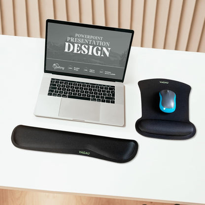 VAGAU Premium Keyboard Wrist Rest and Mouse Pad Wrist Support, Ergonomic Memory Foam Set for Office, Laptop, Mac, Computer and Gaming, Comfortable Typing &Wrist Pain Relief (2 Pack)