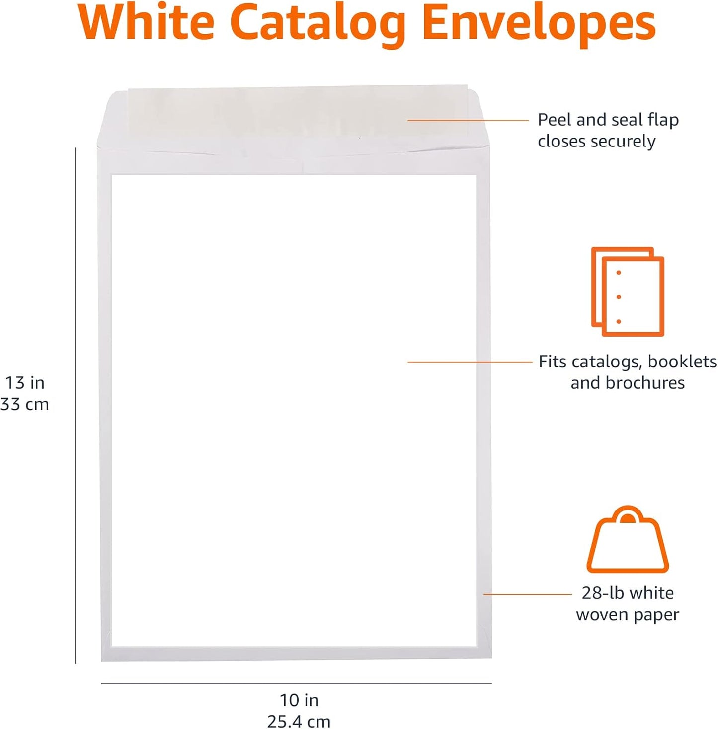 Amazon Basics Catalog Mailing Envelopes, Peel and Seal, 10 x 13 Inch, White, 100-Pack