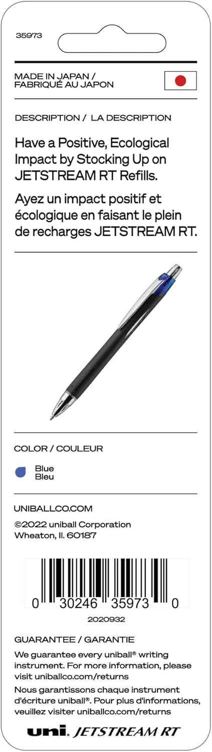Uniball Jetstream RT Ballpoint Pen Refills, 1.0mm Medium Point, Blue Ink, 6 Refills