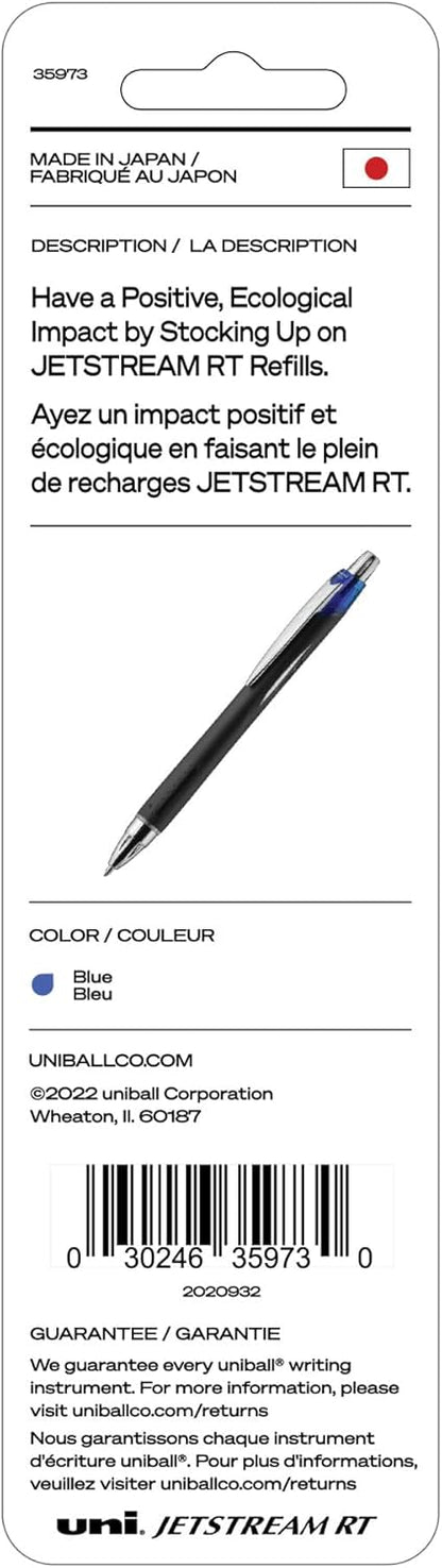 Uniball Jetstream RT Ballpoint Pen Refills, 1.0mm Medium Point, Blue Ink, 6 Refills