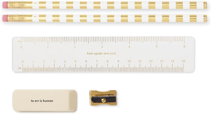 kate spade new york Pen and Pencil Case with Office Supplies, Zip Pouch Includes 2 Pencils, Sharpener, Eraser, and Ruler, Polka Dots (black/white)