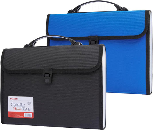12 Pockets Letter Size/A4 Accordion File Organizer with Handle, TRANBO Expanding File Folder, Portable Paper Organizer, Expandable Plastic Document Organizer for Travel School Office - Black