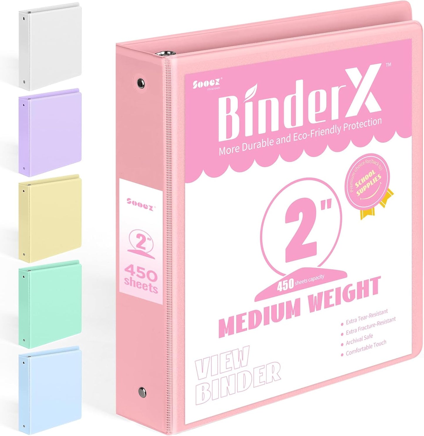 BinderX Extra Durable 3 Ring Binder, Round Rings 1 Inch Binder, Fits 175 Sheets of 8.5x11 Paper, Customizable View Cover with Inside Pockets, Cute 1" Binders, 1 Inch Binders 3 Ring, Pink