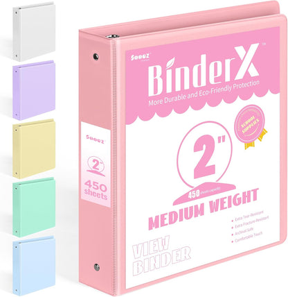 BinderX Extra Durable 3 Ring Binder, Round Rings 1 Inch Binder, Fits 175 Sheets of 8.5x11 Paper, Customizable View Cover with Inside Pockets, Cute 1" Binders, 1 Inch Binders 3 Ring, Pink