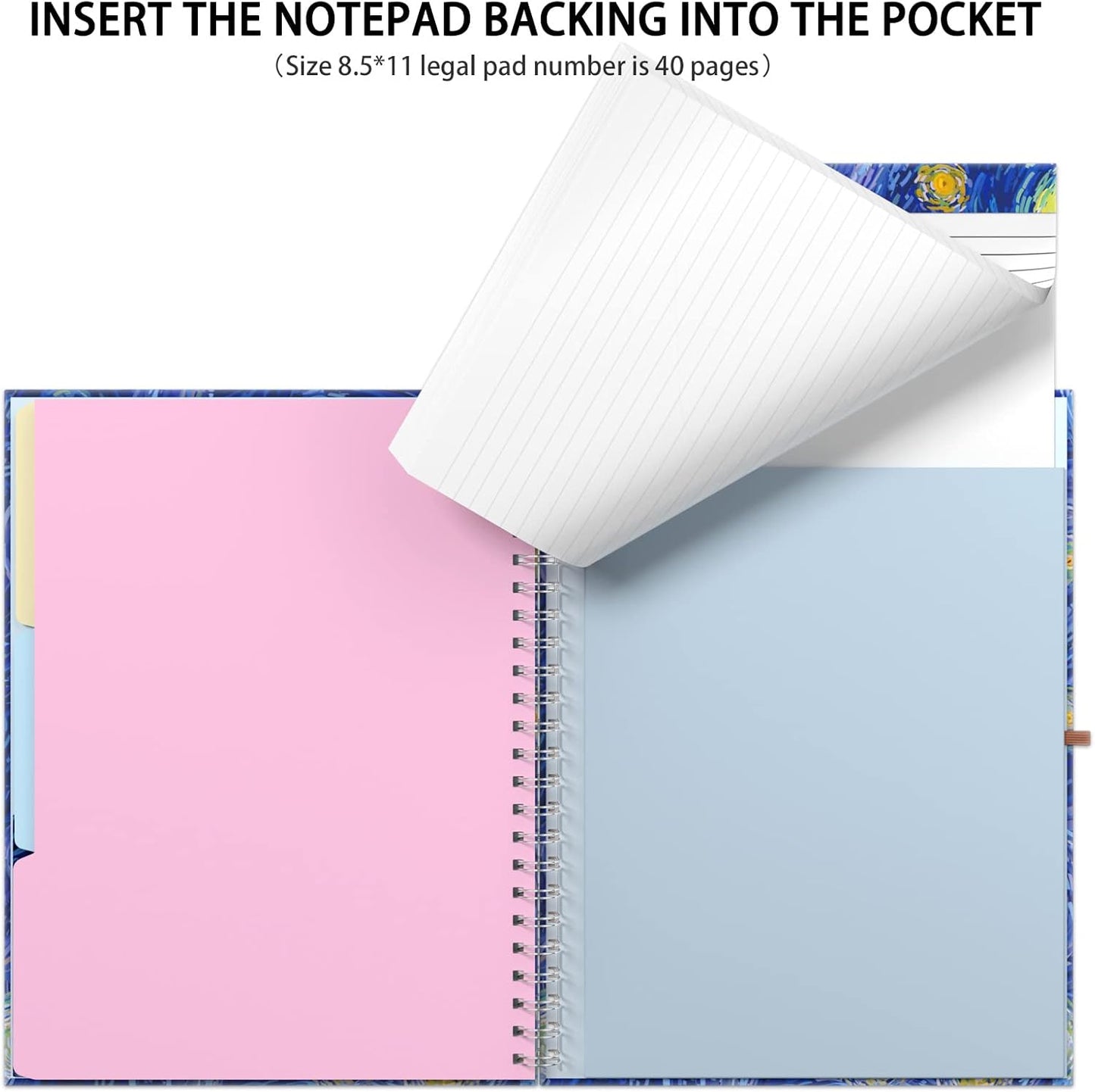 Rimilak Spiral Clipboards Folio with Refillable Lined Notepad, 14.5 x 9.8 In, Hardcover Cover with 5 Interior Pockets, Elastic Band and Pen Loop Series. Cute Stylish Clipfolio, Daisy Flower