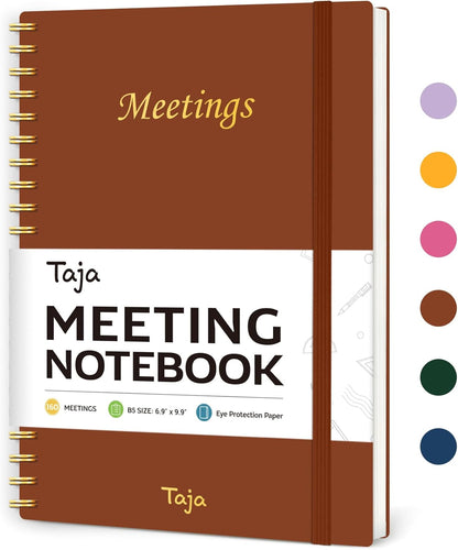 Taja Meeting Notebook for Work Organization - Work Planner Notebook with Action Items, Agenda Planner for Note Taking, 160 Pages (6.9" X 9.9") Project Organizer for Men & Women - Blue