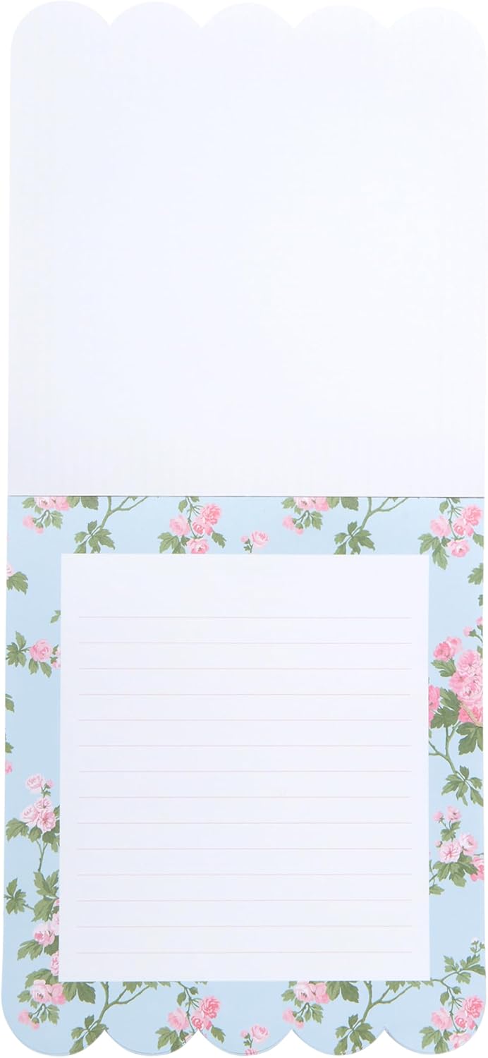 Laura Ashley 3-in-1 Scalloped Edge Layered Notepad – 6.5 x 7.5 Inch Writing Pad with 150 Lined Tear-Off Sheets, Elegant Heirloom Cottage Stationery, Glue-Bound with Sturdy Backboard