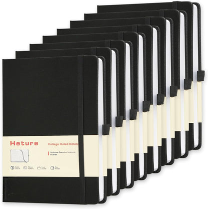 Heture 8 Pack Lined Journal Notebooks,A5 Hardcover Notebooks, 5.5 x 8.3 inch, 100GSM, 160 Pages, Classic College Ruled Notebooks for Writing/Work/Travel/College (Black)
