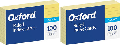 Oxford Ruled Color Index Cards, 3" x 5", Canary, 100 Per Pack (7321 CAN)