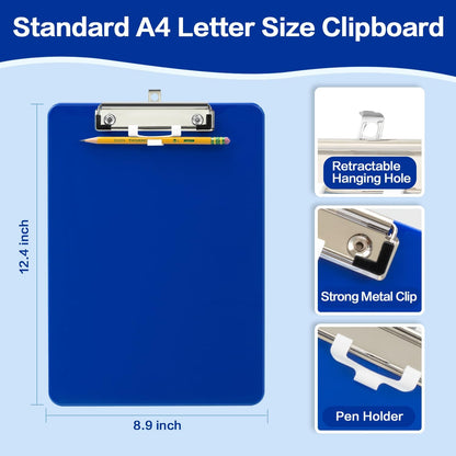 Deli Plastic Clipboard, Clipboards with Low Profile Clip, Standard A4 Letter Size Clipboard for Office, Nurses, Students, and Women, Size 12.4 ×9 Inch, Blue