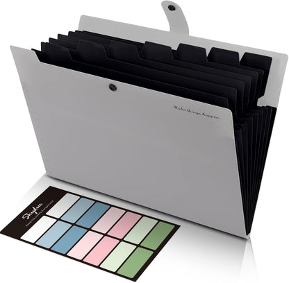 SKYDUE Expanding File Organizer with 8 Pockets, Accordion File Folders with Labels, Portable Document Paper Bill Receipt Organizer, Home College School Office Supplies, Letter Size, Blue