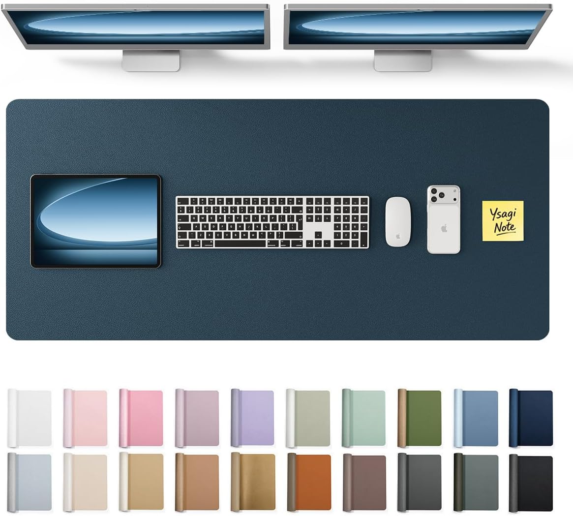 YSAGi Leather Desk Pad Protector, Large Mouse Pad, Non-Slip PU Leather Desk Blotter, Waterproof Writing Pad for Office and Home (31.5" x 15.8", Eggshell) - Colors B