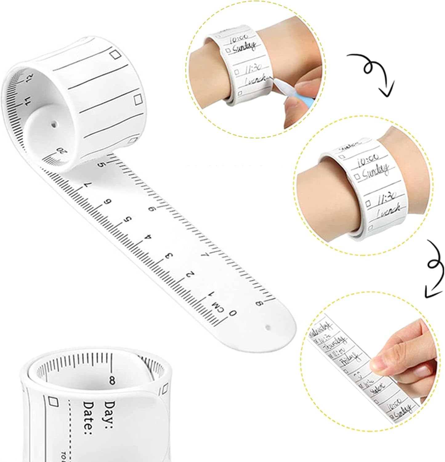 Wrist Notepad 4-Pack, Silicone Memo Wristbands, Reusable Reminder Bracelet Erasable Write-On Band, Waterproof Notepad Wristbands for Daily Tasks Lists