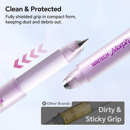 WRITECH Morph Extendable Gel Pens: 0.7mm Medium Point Black Ink Pocket-to-Full-Size Design Translucent Soft Grip Barrel Includes 2 Pens and 2 Refills Dual-Length Pocket Pen 4.6" to 6.1"