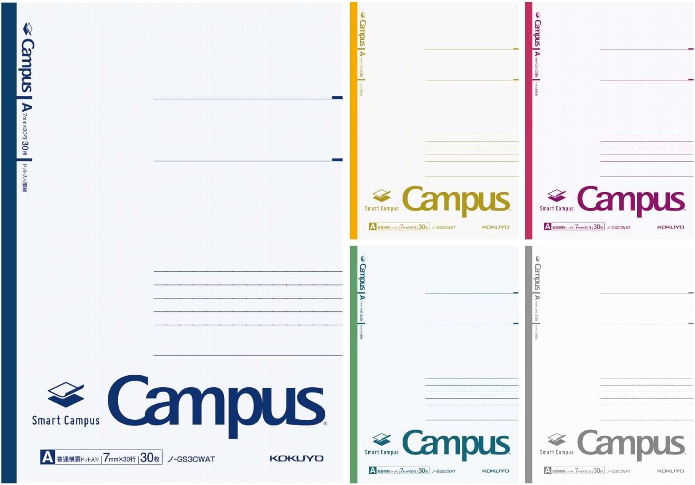 KOKUYO Composition Notebooks, 5 Pack Campus Semi-B5 Comp Book with Dot B 6mm Ruled, 30 Sheets, School Lined Notebook in Shear Stone, Journal Notebook for Women Work Study Note Taking(NO-GS3CWBT-L1X5)