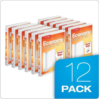 Cardinal Economy 3-Ring Binders, 3", Round Rings, Holds 625 Sheets, ClearVue Presentation View, Non-Stick, White, Carton of 12 (90651)