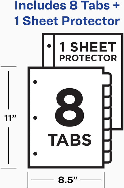 Avery Clear Easy View Durable Plastic Dividers for 3 Ring Binders, 8-Tab Set, Bright Multicolor, 1 Set (16741)