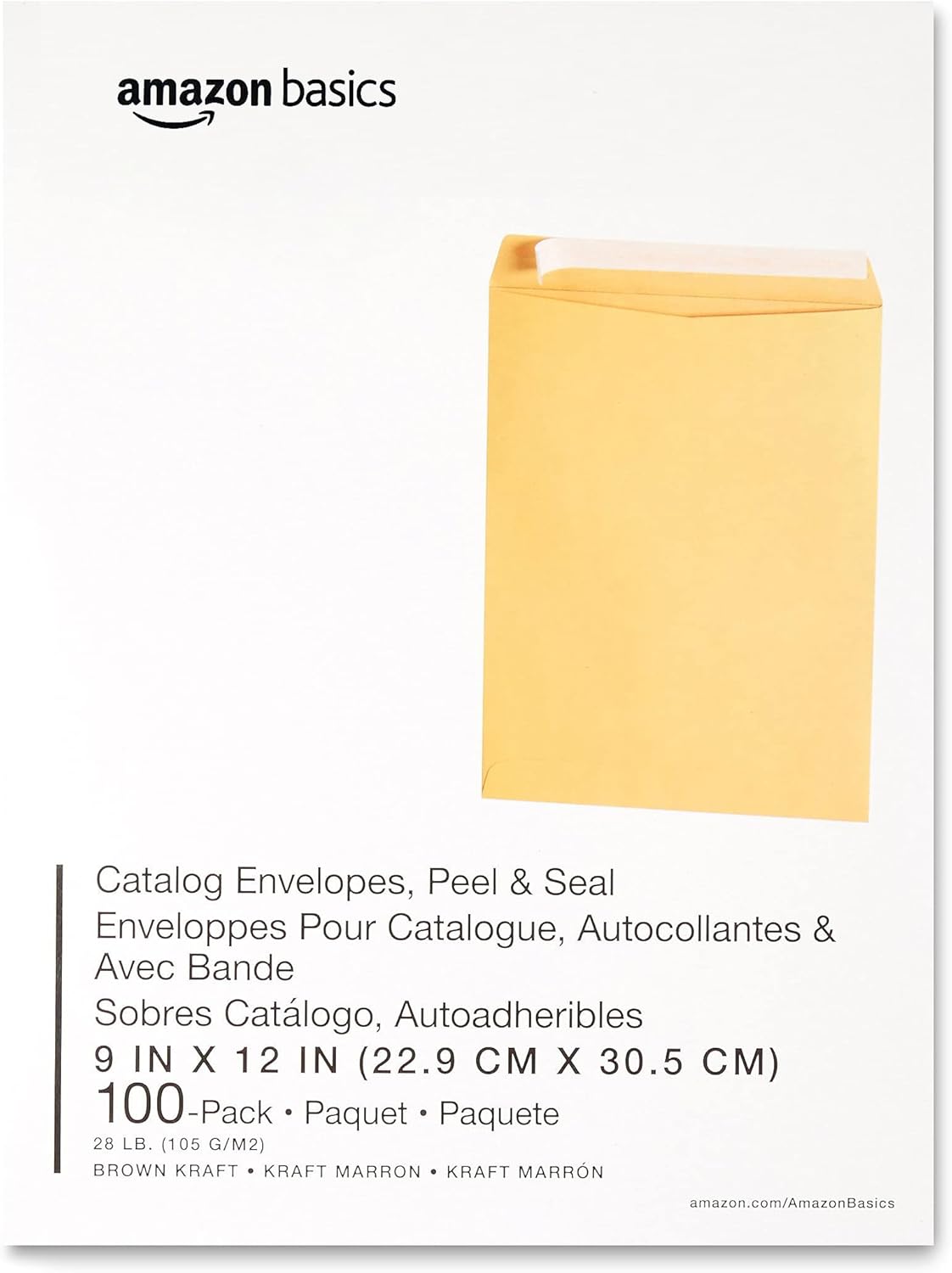 Amazon Basics Catalog Mailing Envelopes, Peel and Seal, 10 x 13 Inch, White, 100-Pack