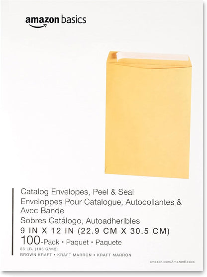 Amazon Basics Catalog Mailing Envelopes, Peel and Seal, 10 x 13 Inch, White, 100-Pack