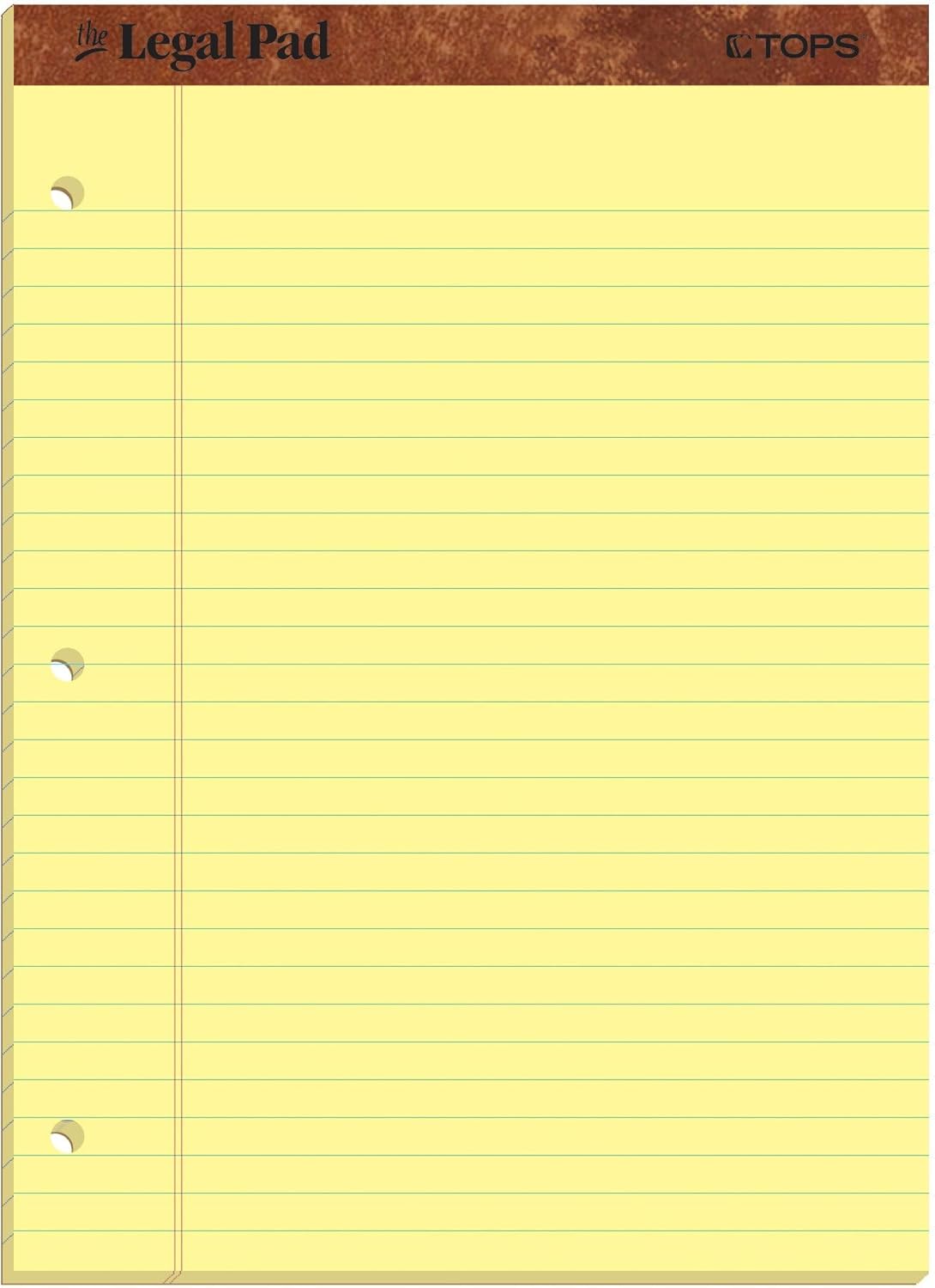 TOPS The Legal Pad Writing Pads, 8-1/2" x 11-3/4", Canary Paper, Legal Rule, 50 Sheets, 12 Pack (75351)