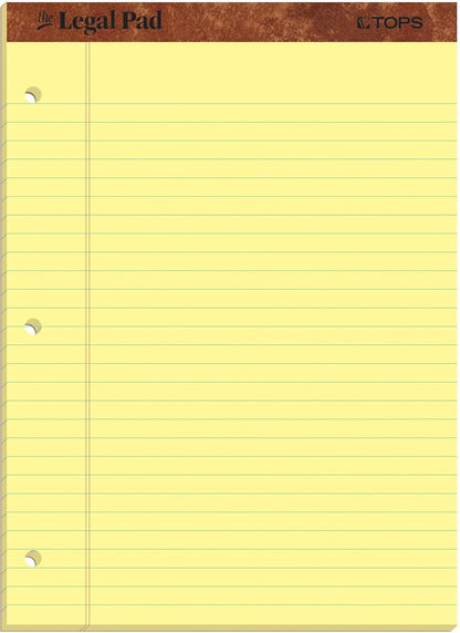 TOPS The Legal Pad Writing Pads, 8-1/2" x 11-3/4", Canary Paper, Legal Rule, 50 Sheets, 12 Pack (75351)