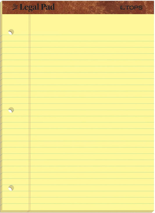 TOPS The Legal Pad Writing Pads, 8-1/2" x 11-3/4", Canary Paper, Legal Rule, 50 Sheets, 12 Pack (75351)