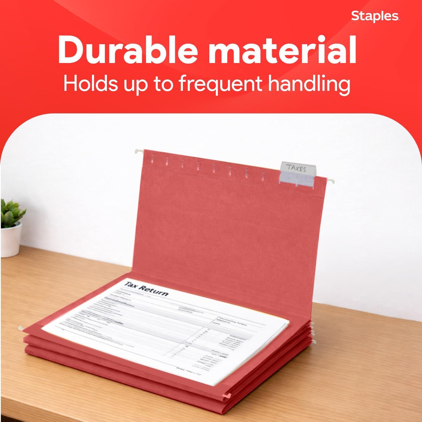 Staples Hanging File Folders, Letter Size, Blue, 5‑Tab, 1/5‑Cut Tabs, Includes Tabs & Inserts – 25/Pack