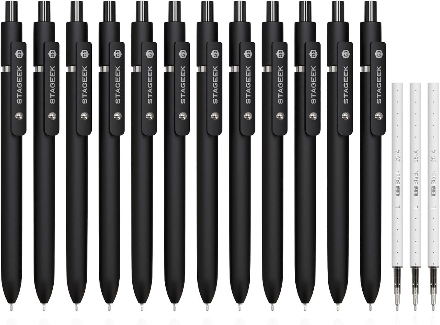 STAGEEK Black Gel Pens GX3, 12Pcs Fine Point Smooth Writing Pens with 3 Extra Refills, Quick Dry Black Ink Pens for Journaling, Office, Note Taking, School Supplies, Nurse Aesthetic(Black)