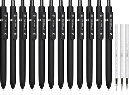 STAGEEK Black Gel Pens GX3, 12Pcs Fine Point Smooth Writing Pens with 3 Extra Refills, Quick Dry Black Ink Pens for Journaling, Office, Note Taking, School Supplies, Nurse Aesthetic(Black)