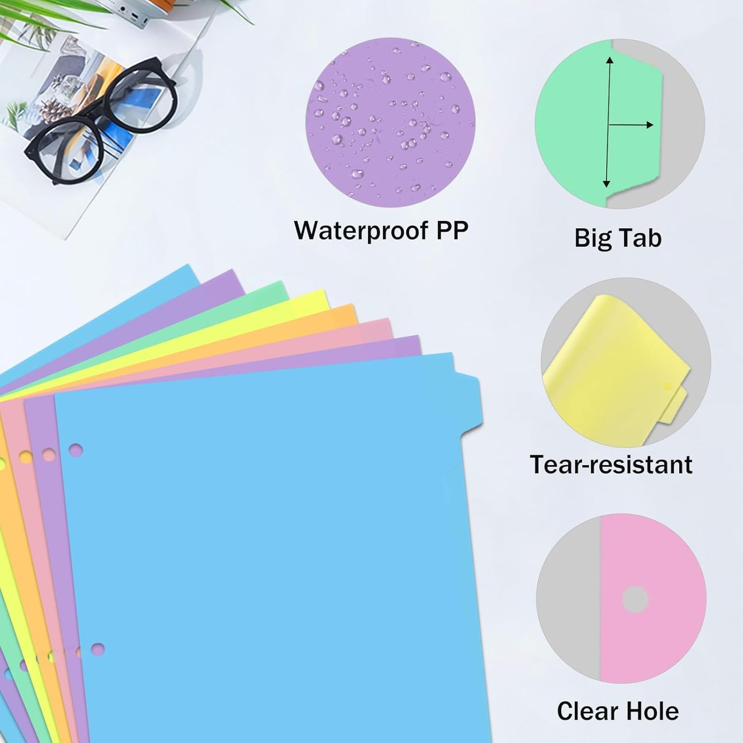 Cute 5 Tab Binder Dividers with Tabs, Write&Erase Plastic Dividers for 3 Ring Binder, Multicolor, Ring Binder Dividers with Tabs for School Office,6 Sets(30pcs)