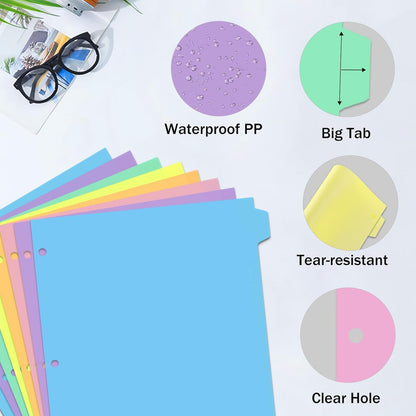 Cute 5 Tab Binder Dividers with Tabs, Write&Erase Plastic Dividers for 3 Ring Binder, Multicolor, Ring Binder Dividers with Tabs for School Office,6 Sets(30pcs)