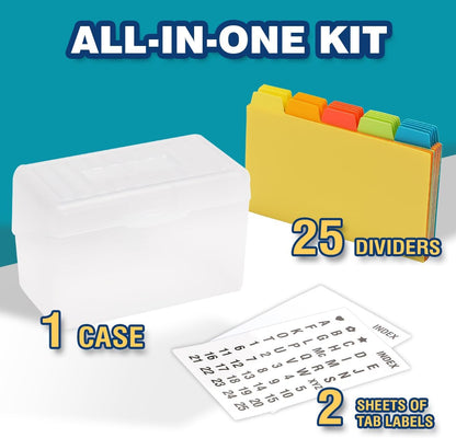 H4D Index Card Holder 3x5 Inches with 25 Plastic Dividers, Black