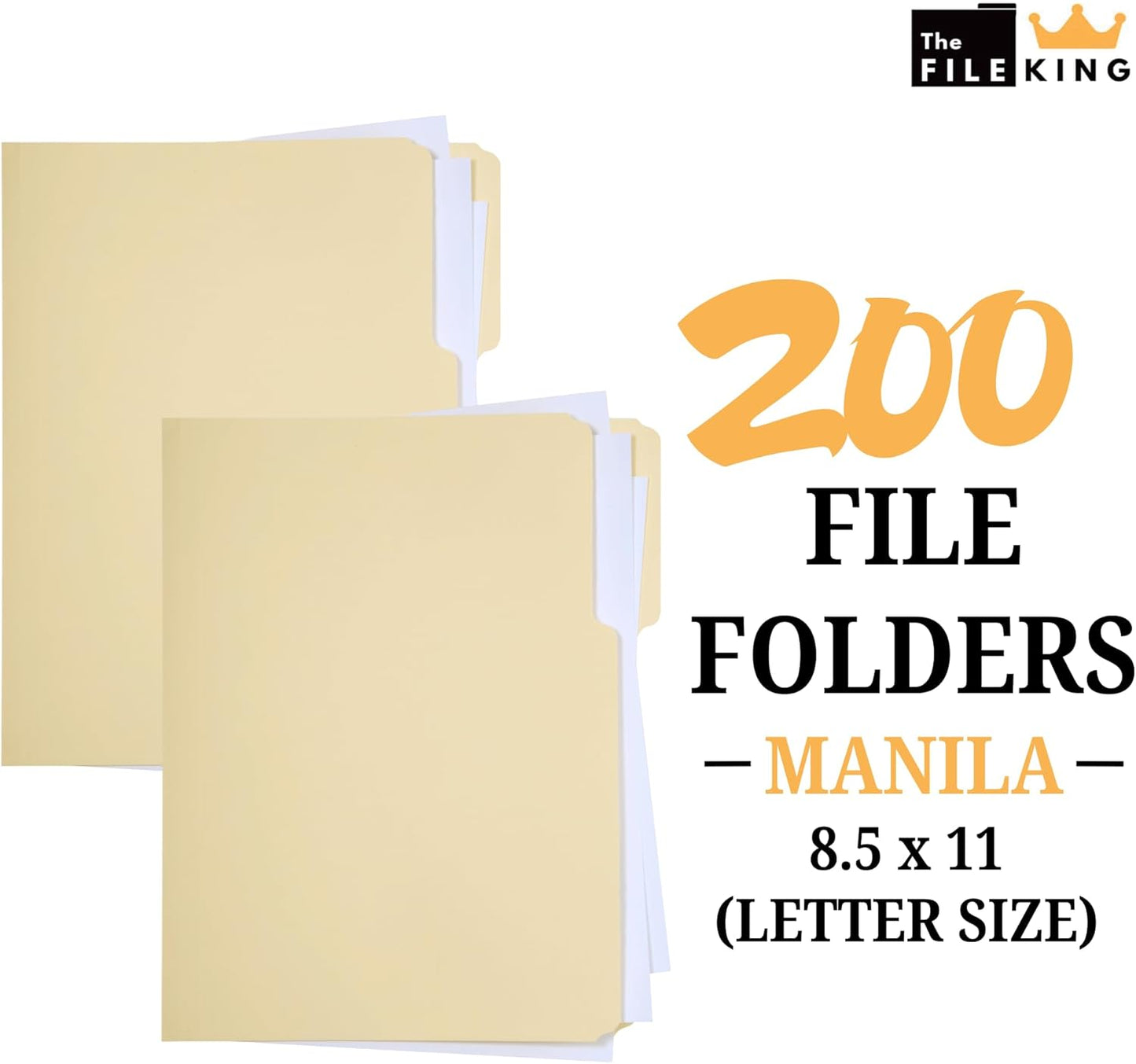 The File King 1/3 Cut File Folders Letter Size - 100 Pack | Manilla Folders 8.5 x 11 | Assorted 3 Tabs | Heavy Duty 11-Point Fiber | Made in USA | Undercut Front Style | Easy Labeling & Organization